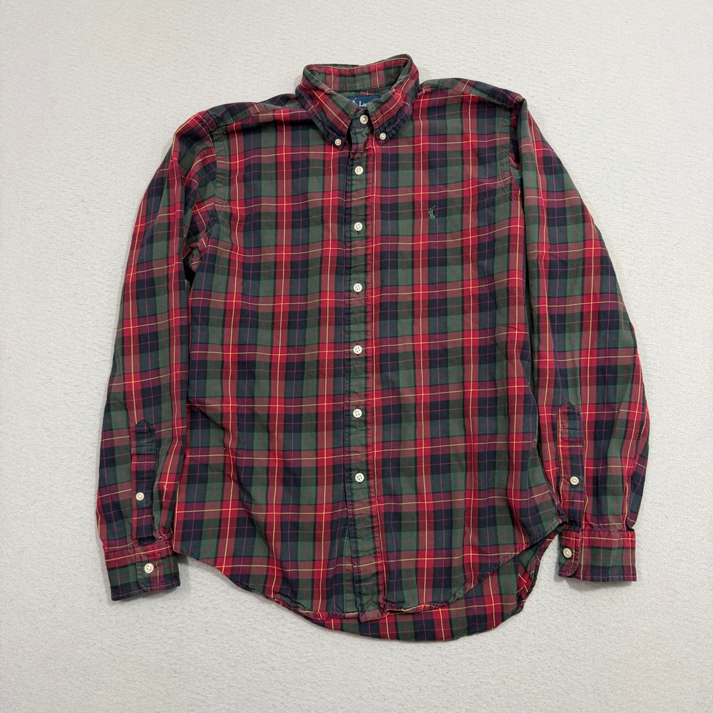 Polo Ralph Lauren Button Shirt Medium Red Plaid Classic Fit Long Sleeve Cotton